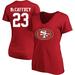 Women's Christian McCaffrey Scarlet San Francisco 49ers Plus Size Fair Catch Name & Number V-Neck T-Shirt