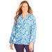 Plus Size Women's Liz&Me® Henley Peasant Georgette Blouse by Liz&Me in Vibrant Blue Paisley (Size 1X)