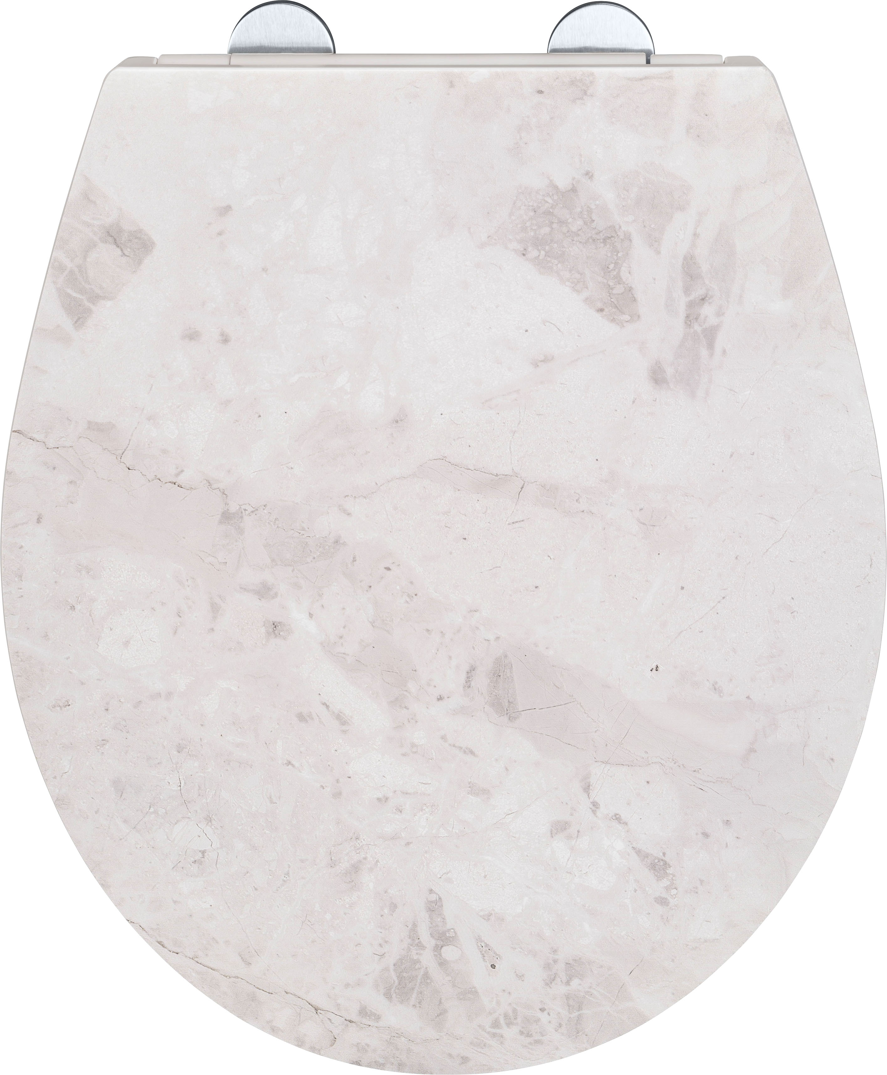 WC-Sitz WENKO "White Marble", rosa (rosa, beige, silberfarben), B:38cm L:44,5cm, Duroplast, Edelstahl, WC-Sitze, mit Relief, aus antibakteriellem Duroplast