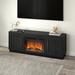 Everly Quinn Rumia TV Stand for TVs up to 78" w/ Electric Fireplace Included Wood in Black | 25 H x 68 W x 15.75 D in | Wayfair