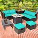 Latitude Run® Jalyza 9 Pieces Outdoor Patio Furniture Set w/ 30" Propane Fire Pit Table Outdoor Pe Wicker Space-saving Sectional Sofa Set w/ Storage Box | Wayfair