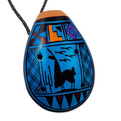 Blue Wind,'Ceramic Ocarina with Llama Motif Handcrafted in Peru'