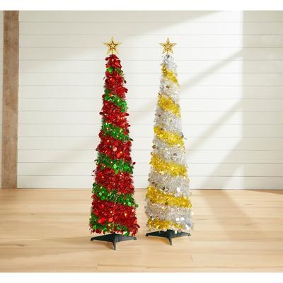 5' Pre-Lit Pop-Up Tinsel Christmas Tree by BrylaneHome in Silver Gold