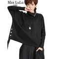 Max LuLu – T-shirt à col roulé pour femme haut à la mode de marque coréenne Punk noir automne