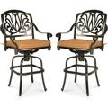 MEETWARM 2 Piece Outdoor Patio Swivel Bar Stools All-Weather Cast Aluminum Bar Height Bistro Chairs Outdoor Furniture Bar Dining Chair Set with Cushions for Garden Deck Backyard Dark Bronze