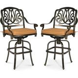 MEETWARM 2 Piece Outdoor Patio Swivel Bar Stools All-Weather Cast Aluminum Bar Height Bistro Chairs Outdoor Furniture Bar Dining Chair Set with Cushions for Garden Deck Backyard Dark Bronze