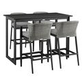 Aileen Outdoor Patio 5-Piece Bar Table Set in Aluminum with Grey Cushions