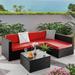 Waleaf 5 Pieces Outdoor Furniture Rattan Sectional Patio Sofa Outdoor Indoor Backyard Porch Garden Poolside Balcony Wicker Conversation Set with Table