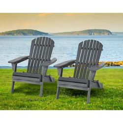 CL.HPAHKL Folding Adirondack Chair Weather Resistant Lawn Chair Wood Patio Chairs Pinewood Porch Chair with Wood Texture for Patio Garden Lawn Backyard Deck Pool Beach Firepit Grey 2 pcs