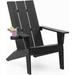 Winsoon All Weather HIPS Adirondack Chair with Cup Holder Outdoor Patio Chair Black Finish