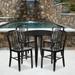 Emma + Oliver Commercial Grade 30 Round Black Metal Table Set-4 Vertical Slat Back Chairs