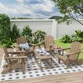 Beachcrest Home™ Shavon 7-Piece Outdoor Patio Adirondack Chair & Coffee Table, End Table Conversation Set Wicker/Rattan in Brown | Wayfair