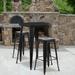 BizChair Commercial Grade 30 Round Black Metal Indoor-Outdoor Bar Table Set with 2 Square Seat Backless Stools