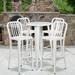 Emma + Oliver Commercial Grade 24 Round White Metal Bar Table Set-4 Vertical Slat Back Stools