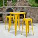 BizChair Commercial Grade 23.75 Square Yellow Metal Indoor-Outdoor Bar Table Set with 2 Square Seat Backless Stools