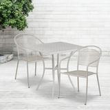 Emma + Oliver Commercial Grade 28 Square Light Gray Patio Table Set-2 Round Back Chairs