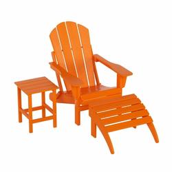 WestinTrends Malibu Outdoor Lounge Chairs 3-Pieces Adirondack Chair Set with Ottoman and Side Table All Weather Poly Lumber Patio Lawn Folding Chair for Outside Pool Garden Backyard Orange