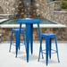 Emma + Oliver Commercial 24 Round Blue Metal Bar Table Set-2 Square Seat Backless Stools