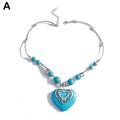 Boho Ethnic Turquoise Heart Pendant Multi-Element Hollow Heart Necklace V4Y2