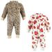 Hudson Baby Toddler Girls Plush Jumpsuits Red Rose Leopard 5T