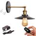 FSLiving Industrial Wall Sconce Rechargeable Battery Operated LED Picture Lights with Remote Cordless Bronze Socket Black Iron Shade Customizable Swing Arm Wall lamp for Kitchen - 1 Pack