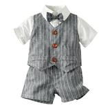 Toddler T-Shirt Plaid Bow Striped Tie Baby Outfit Boy Gentleman +Shorts Boys Outfits&Set For 4-5 Years