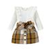 jaweiwi Newborn Baby Girl Spring Clothes Set 2Pcs Ribbed Romper Bodysuit Top Plaid Skirt with Belt Infant Baby Romper and Skirt Set