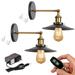 FSLiving Industrial Wall Sconce Rechargeable Battery Operated LED Picture Lights with Remote Cordless Bronze Socket Black Iron Shade Customizable Swing Arm Wall lamp for Kitchen - 2 Pack