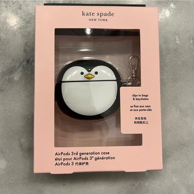 Kate Spade Headphones | Kate Spade Penguin Airpods 3rd Gen Case Clips Keychains Pink Shopping Bag Set | Color: Black/White | Size: Os