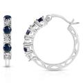 Real Diamond & Blue Sapphire Hoop Earrings for Women,925 Sterling Silver Sapphire Earrings,Diamond Hoop with Blue Sapphire Earrings for Women (1.2 cttw, Gemstone, Diamond Sapphire