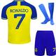 Soft Gardin Ronaldo No #7 Nassr Riyadh Al Home Football Soccer Jersey/Shorts Socks Gift Set Youth Sizes (Blue/Yellow, 26)