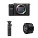 Sony Alpha 7C Spiegellose E-Mount Vollformat-Digitalkamera ILCE-7C (24,2 MP, 7,5cm (3 Zoll) Touch-Display, Echtzeit-AF) Nur Body - Schwarz + SEL24F28 + Handgriff