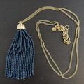 J. Crew Jewelry | J. Crew Navy Blue Beaded Tassel Necklace With Gold And Crystals | Color: Blue/Gold | Size: Os