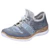 Slip-On Sneaker RIEKER, Damen, Gr. 38, blau (jeansblau), Textil, Lederimitat, sportlich, Schuhe Sneaker, Slipper, Schlupfschuh mit MemoSoft-Ausstattung, Topseller