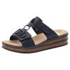Pantolette RIEKER, Damen, Gr. 39, blau (nachtblau), Lederimitat, Lacklederimitat, unifarben, klassisch, Schuhe, Plateau, Sommerschuh, Schlappen mit Schmuckelementen, Topseller