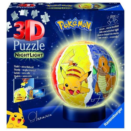Ravensburger 3D Puzzle 11547 - Nachtlicht Puzzle-Ball Pokémon - 72 Teile - Pokémon Fans ab 6 Jahren, LED Nachttischlampe mit Klatsch-Mechanismus Kinder