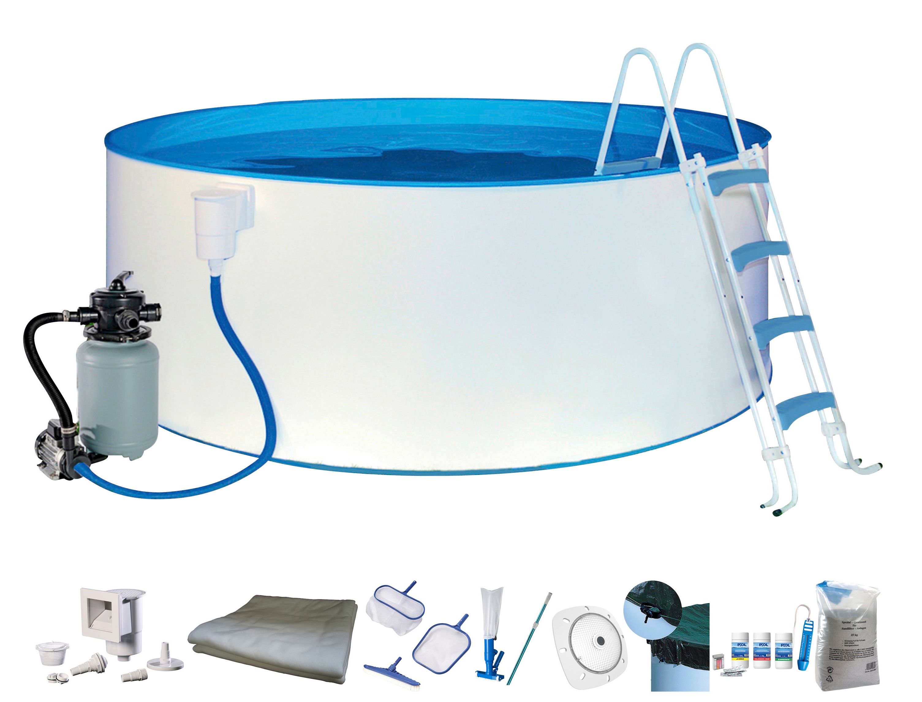 Rundpool MY POOL BWT "inkl. LED-Scheinwerfer zur effektvollen Beleuchtung", weiß, H:120cm Ø:550cm, Schwimmbecken, mit umfangreichem Zubehör in zwei Größen Image