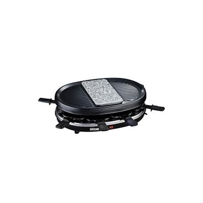 H.Koenig RP80 Raclette-Gerät / 8 Personen / Naturstein und Grillplatte / mit Pfännchen / 900 W / schwarz