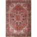 Vintage Vegetable Dye Red Heriz Persian Rug Hand-knotted Wool Carpet - 7'1"x 9'3"