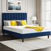 Full Velvet Bed with Vertical Channel Tufted Headboard, Blue
