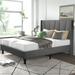 King Size Platform Bed Frame with Geometric Wingback, Dark Grey