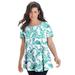 Plus Size Women's Swing Ultimate Tee with Keyhole Back by Roaman's in Emerald Paisley Vines (Size L) Short Sleeve T-Shirt