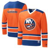 Men's Starter Orange/Royal New York Islanders Cross Check Jersey V-Neck Long Sleeve T-Shirt