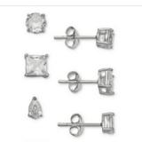Giani Bernini Jewelry | Giani Bernini 3-Pc. Cubic Zirconia Varied Shape Stud Earrings In Sterling Silver | Color: Silver | Size: Silver/Cubic Zirconia