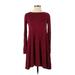 Old Navy Casual Dress - A-Line Crew Neck Long sleeves: Burgundy Print Dresses - Women's Size X-Small