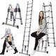 12.5FT Telescopic Step Ladder Extendable Loft Ladder, Stainless Steel 2 in 1 Combination Multi-Purpose Folding Ladder with EN131 Capacity Max Load 150kg for Home Outdoor Roof RV Foldable Ladder