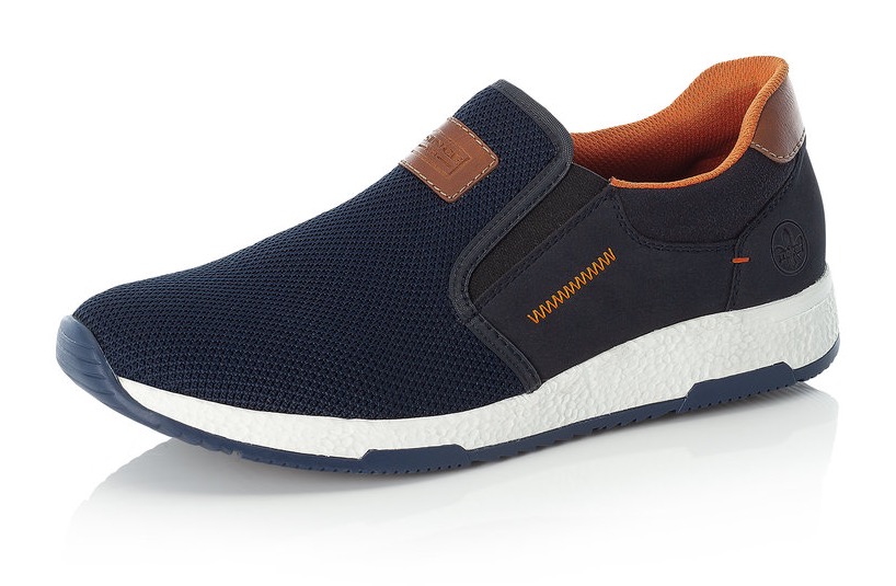 Slip-On Sneaker RIEKER, Herren, Gr. 41, blau, Lederimitat, Textil, Schuhe, Casual Slipper, Freizeitschuh, Schlupfschuh mit Kontrastnaht