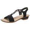 Sandalette RIEKER, Damen, Gr. 42, schwarz, Velourslederimitat, unifarben, elegant, Schuhe, Sommerschuh, Sandale, Keilabsatz, im modernen Look