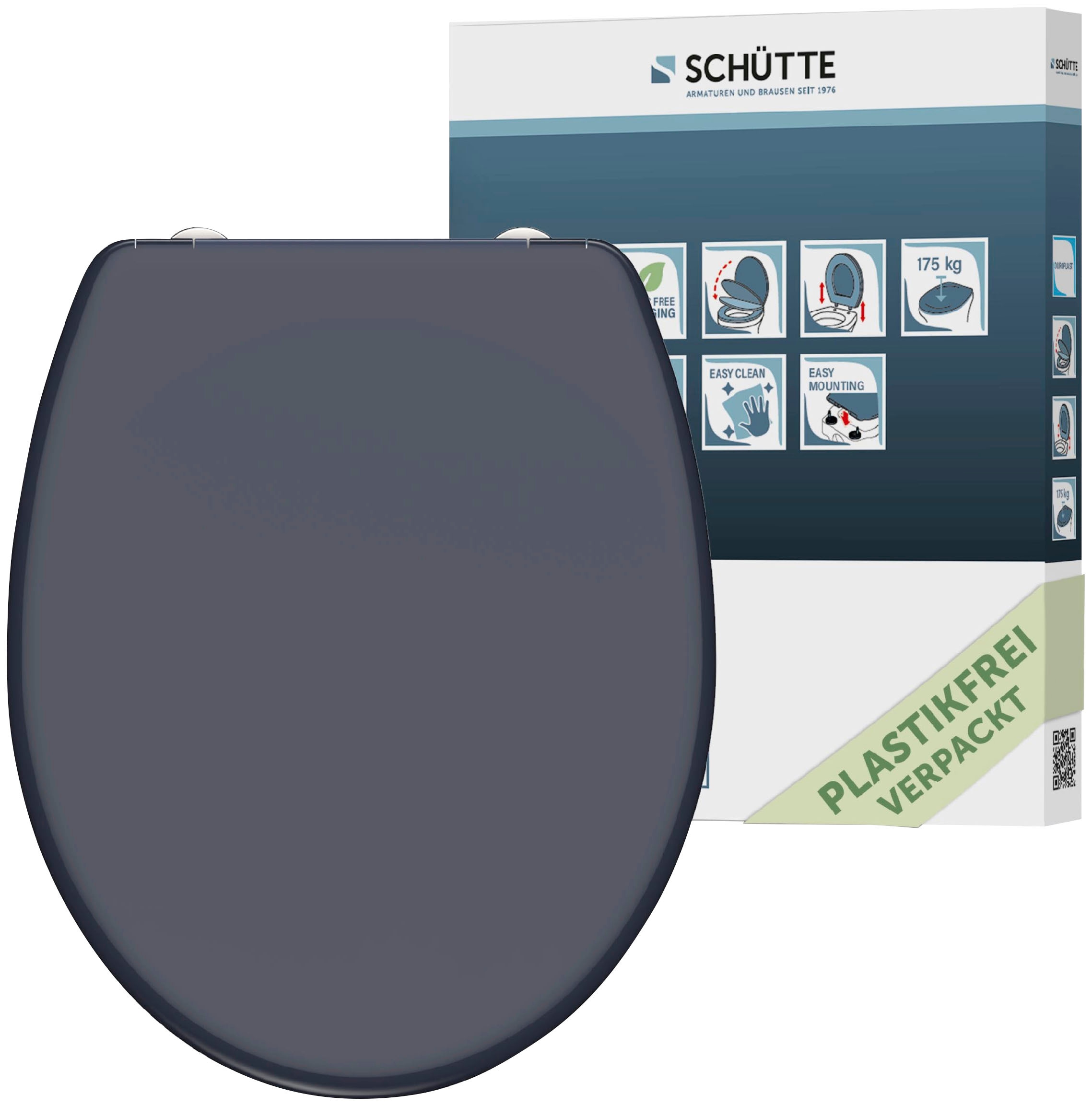 WC-Sitz SCHÜTTE, grau (anthrazit), B:375cm L:450cm, Duroplast, WC-Sitze, mit Absenkautomatik und Schnellverschlusstechnik