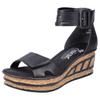 Sandalette RIEKER, Damen, Gr. 38, schwarz, Lederimitat, elegant, Schuhe Schaftsandale Sandalette, Sommerschuh, Sandale, Keilabsatz, mit Laufsohle in Kork-Optik
